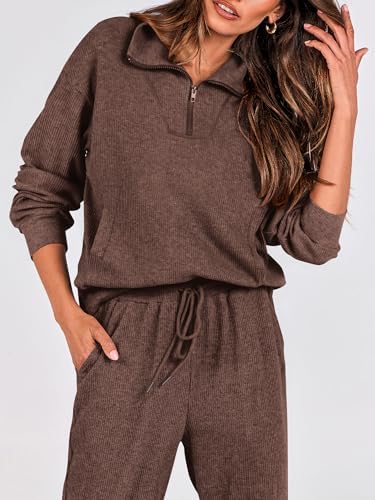 BTFBM Women's 2 Piece Tracksuit Fall Outfits 2025 Long Sleeve Half Zip Sweatshirt Sweatpants Lounge Set Sweatsuits - Image 3
