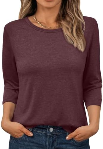 AUTOMET Womens Tops 3/4 Length Long Sleeve Shirts Fall Clothes Business Casual Dressy Blouse Loose Fit Basic Tee Trendy