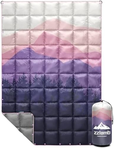 zzlamb Puffy Camping Blanket, Outdoor Lightweight Travel Blanket Portable Down Alternative, Windproof Warm Cloak with Snaps, Cozy Quilt Picnic RV Plane Car Hammock Beach Climbing