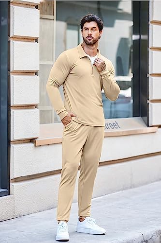 COOFANDY Men's Tracksuit 2 Piece Quarter Zip Polo Athletic Sweatsuits Casual Running Jogging Sport Suit Sets - Image 3