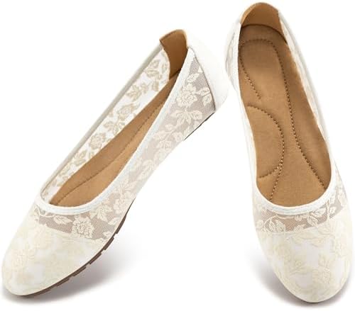 Ballet Flats for Women Shoes: Black 8 Comfortable Breathable Lace Dressy Flats - Ladies Wedding Flat Casual Work Shoes
