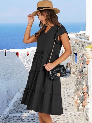 ANRABESS Womens Summer Dress Ruffle Sleeve V Neck Midi Dresses Fashion Casual Fit Flowy Tiered Boho Beach Vacation Sundress - Image 3