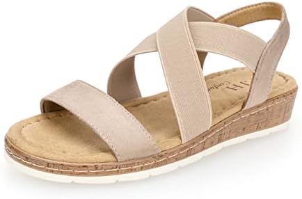 VJH confort Women's Flat sandals, Comfort Slip-on Elastic ankle strap Slingback Light Weight Casual Walking Sandals