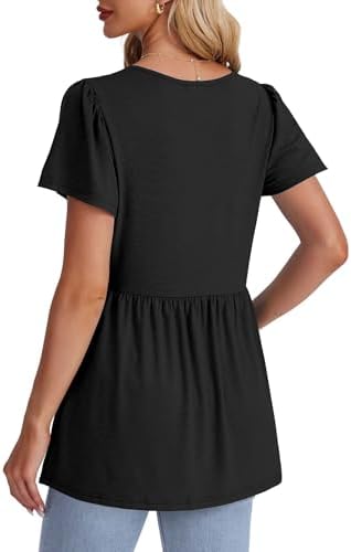 OFEEFAN Womens Summer Tops Babydoll Short Sleeve Shirts Puff Sleeve Peplum Tops V Neck T Shirts - Image 5