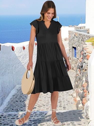 ANRABESS Womens Summer Dress Ruffle Sleeve V Neck Midi Dresses Fashion Casual Fit Flowy Tiered Boho Beach Vacation Sundress - Image 4