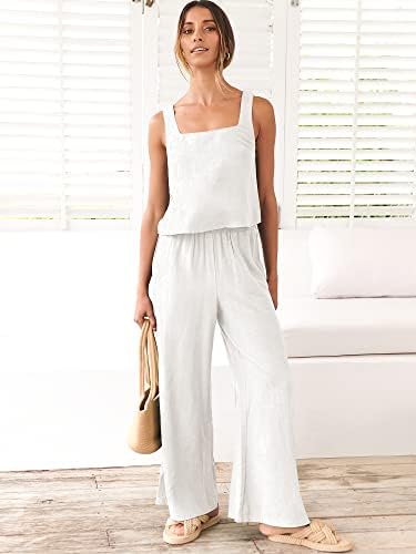 ANRABESS Women's 2 Piece Outfits Linen Pants Jumpsuit Matching Lounge Set Casual Summer Beach Vacation Trendy Clothes - Image 9