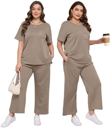 OFEEFAN Women's Lounge Sets Fashion Outfits Wide Leg Loungewear Side Slit Tracksuit for Vacation Travel Airport S-3XL - Image 4