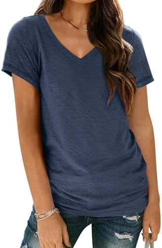 AUTOMET T-Shirts Short Sleeve V Neck Tees Tops for Women Fashion Trendy Lightweight Soft Casual Summer Outfits Clothes 2025