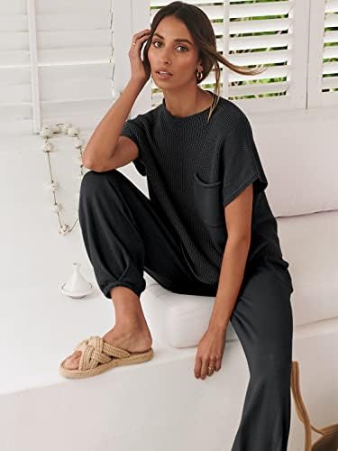 ANRABESS Women's Two Piece Outfits Knit Sweater Vest Crop Top Pants Lounge Matching Tracksuit Sweatsuit Travel Clothes Sets - Image 3