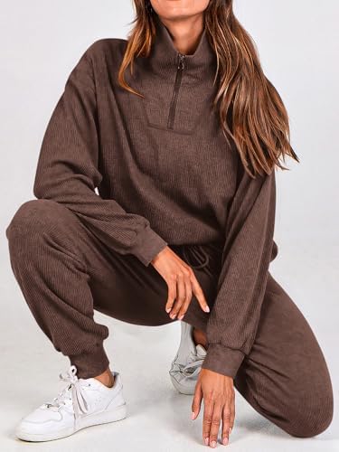 BTFBM Women's 2 Piece Tracksuit Fall Outfits 2025 Long Sleeve Half Zip Sweatshirt Sweatpants Lounge Set Sweatsuits - Image 4