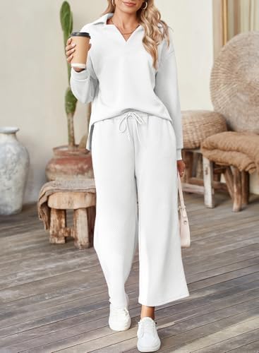 SHEWIN 2 Piece Sets for Women Collared V Neck Long Sleeve Polo Shirts Tops Lounge Set Tracksuits Sweatsuits - Image 3