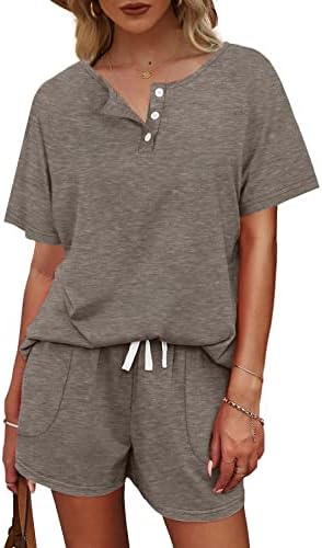 WIHOLL Two Piece Outfits for Women Lounge Sets Button Down Top and Shorts Set Sweatsuits with Pockets - Image 3