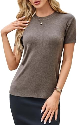Arach&Cloz Women's Wool Blend Loose Fit Soft Summer Sweater Short Sleeve Crew Neck Casual Pullover Tops Trendy Outfits 2025 - Image 2