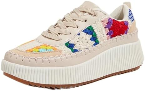 LUCKY STEP Women's Platform Sneakers Rhinestone Fashion Chunky Casual Sparkly Retro Braided Walking Shoes