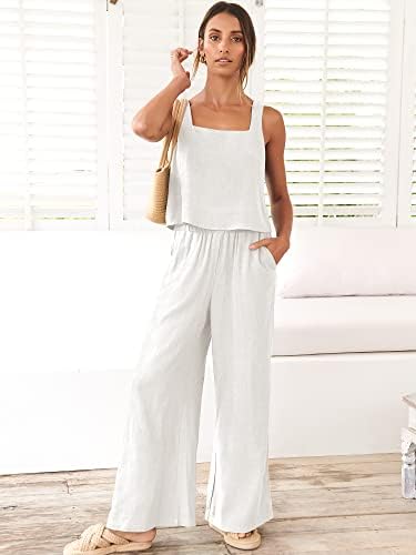 ANRABESS Women's 2 Piece Outfits Linen Pants Jumpsuit Matching Lounge Set Casual Summer Beach Vacation Trendy Clothes - Image 8