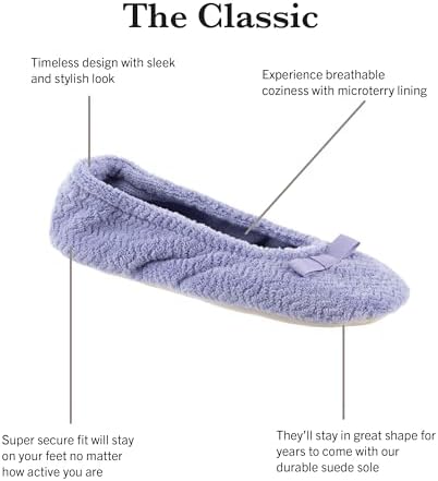 isotoner Women's Diamond Microterry Gemma Ballerina Slippers-Suede Sole with Memory Foam Comfort, Machine Washable - Image 2