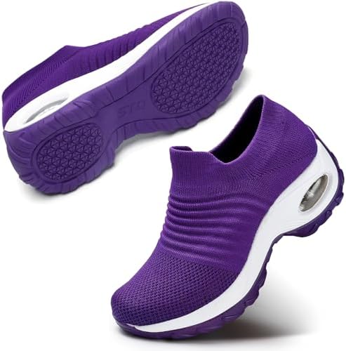 STQ Walking Shoes Women Slip on Sneakers Non Slip Work Air-Cushion Arch Support Tennis Plantar Fasciitis Orthopedic Breathable Mesh Comfortable Ladies Nursing