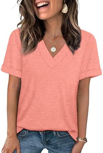 WIHOLL Womens Summer Tops Short Sleeve Basic Casual V Neck T Shirts Trendy Fashion 2025