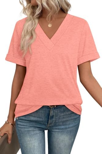 WIHOLL Womens Summer Tops Short Sleeve Basic Casual V Neck T Shirts Trendy Fashion 2025 - Image 3