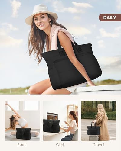 LOVEVOOK Tote Bag for Women,Light Puffer Tote Bag with Multi-pockets,Stylish Carry on Laptop Bags for Daily,Travel,Work,Gym - Image 2