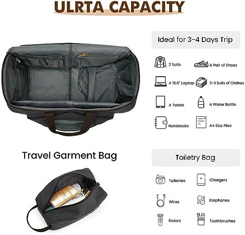 S-ZONE Carry On Garment Bag for Travel Convertible Garment Duffle Bag Suit Bags for Men Women Travel 2 in 1 Hanging Suitcase Business Travel Bag with Toiletry Bag, Black, 50l - Image 7