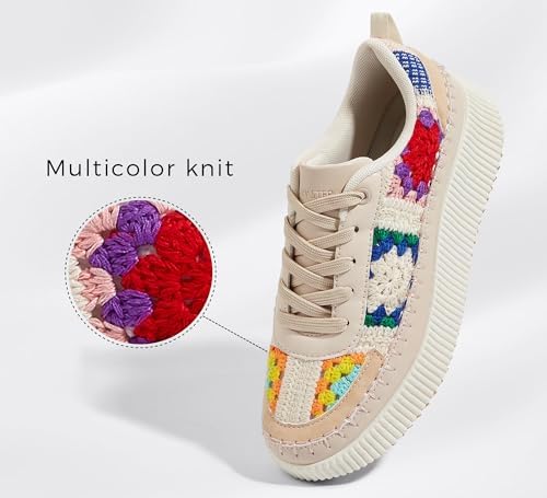 LUCKY STEP Women's Platform Sneakers Rhinestone Fashion Chunky Casual Sparkly Retro Braided Walking Shoes - Image 2