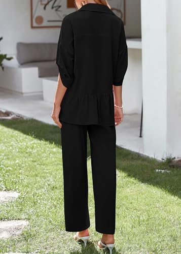 KIRUNDO Two Piece Sets for Women Summer Outfits 2025 Dressy Casual Half Sleeve Button Down Shirt Wide Leg Pants Lounge Set - Image 2