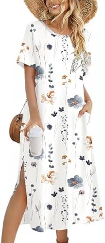 Zeagoo Women Floral Summer Dress Casual Beach Dress Printed T Shirt Dress Split Long Dress Travel 2025 Vacation Dress