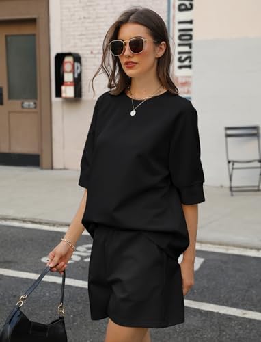 KFUBUO Women's 2 Piece Lounge Sets Summer Matching Outfits Short Sleeve Top and Shorts Loungewear - Image 3