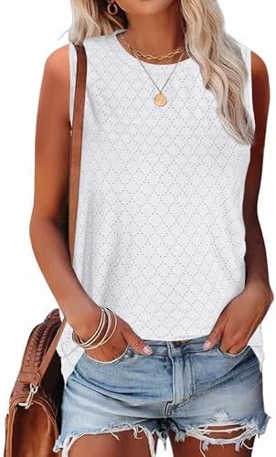 SAMPEEL Womens Tank Tops Eyelet Loose Casual Summer Tops Crew Neck Basic Sleeveless Shirts Trendy 2025 - Image 2