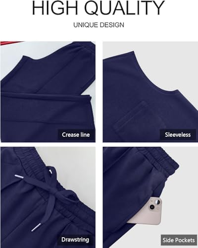 GRECERELLE 2 Piece Sets For Women Summer 2025 Outfits Lounge Sets Sleeveless Sweatsuits Wide Leg Tracksuits With Pockets - Image 4