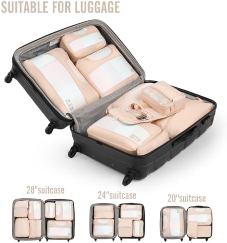 Veken 8 Set Packing Cubes for Travel, Gifts for Women Mom, Suitcase Organizer Bags for Luggage with Hanging Toiletry Bag and Shoe Bag, Vacation Essentials Travel Accessories for Cruise Ship - Image 6