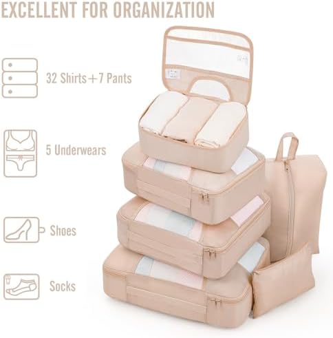 Veken 8 Set Packing Cubes for Travel, Gifts for Women Mom, Suitcase Organizer Bags for Luggage with Hanging Toiletry Bag and Shoe Bag, Vacation Essentials Travel Accessories for Cruise Ship - Image 5