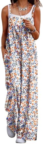 YESNO Women's Summer Boho Casual Jumpsuits Wide Leg Overalls Floral Print Baggy Rompers with Pockets PZZCR