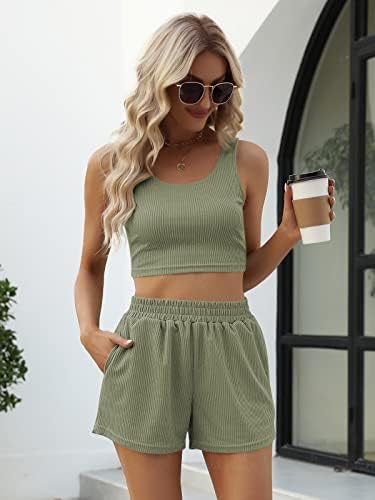 Trendy Queen Two Piece Summer Outfits 2 Piece Sets 2025 Sleeveless Matching Lounge Crop Top High Waisted Short - Image 4