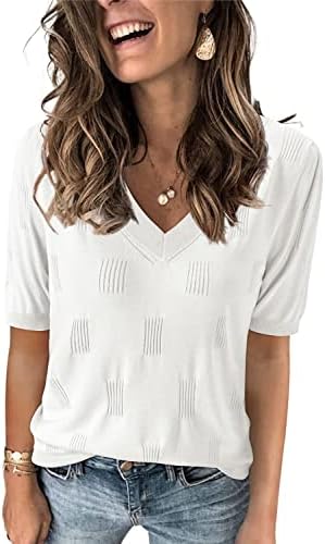 Arach&Cloz Women's Tops 2025 Spring Summer Short Sleeve Sweater Fashion Trendy Dressy Casual Outfit Versatile Knit Blouse