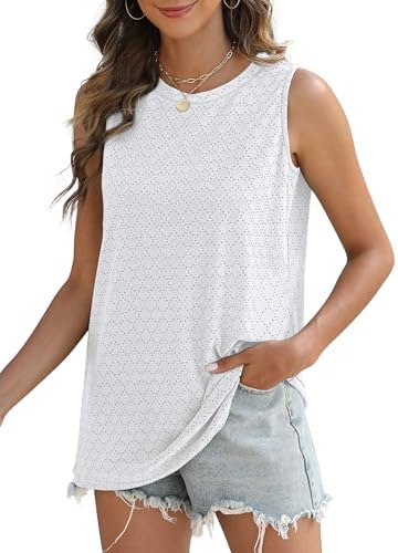 SAMPEEL Womens Tank Tops Eyelet Loose Casual Summer Tops Crew Neck Basic Sleeveless Shirts Trendy 2025 - Image 4