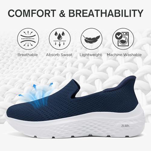 ZURIN Womens Slip On Walking Shoes with Arch Support,Lightweight No Lace Sneakers,Non Slip Breathable Tennis Shoes,Casual Travel Work Shoes - Image 3