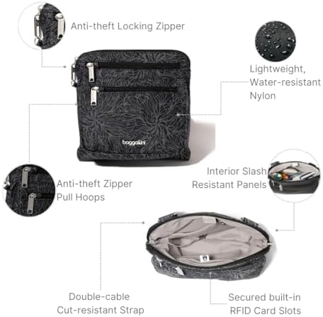 Baggallini Securtex Anti-Theft Crossbody 8.25" Small / 10" Large Travel Purse with RFID Card Slots & Cut-Resistant Strap - Image 3