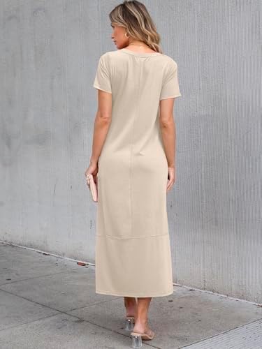 ANRABESS Women's Summer Casual Short Sleeve Long T Shirts Maxi Dresses V Neck Split 2025 Beach Vacation Dress with Pockets - Image 5