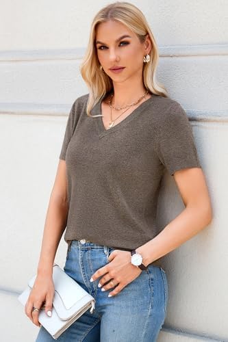 Arach&Cloz 2025 Womens Wool Blend Sweater Soft V Neck Short Sleeve Spring Fashion Pullover Tops Business Casual Outfits - Image 5