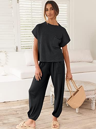 ANRABESS Women's Two Piece Outfits Knit Sweater Vest Crop Top Pants Lounge Matching Tracksuit Sweatsuit Travel Clothes Sets - Image 7