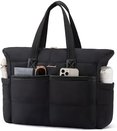 LOVEVOOK Tote Bag for Women,Light Puffer Tote Bag with Multi-pockets,Stylish Carry on Laptop Bags for Daily,Travel,Work,Gym