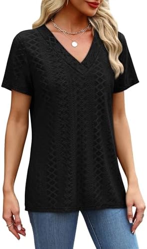 SAMPEEL Womens Summer Tops Trendy 2025 Eyelet Crossed V Neck T Shirts Loose Casual Short Sleeve Tshirts Shirts Fashion - Image 4