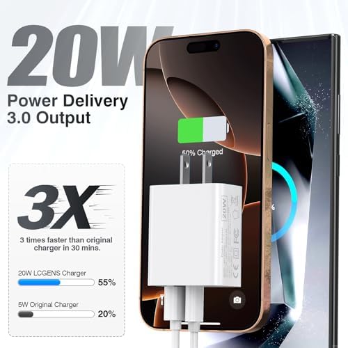 LCGENS USB C Wall Charger Block 20W, 2-Pack Dual Port PD Power Delivery Fast Type C Charging Block Plug Compatible with iPhone 11/12/13/14/15/16/Pro Max, XS/XR/X, Ipad Pro, Samsung Galaxy - Image 2