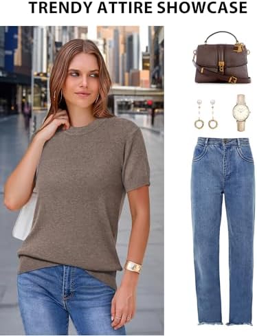 Arach&Cloz Women's Wool Blend Loose Fit Soft Summer Sweater Short Sleeve Crew Neck Casual Pullover Tops Trendy Outfits 2025 - Image 4
