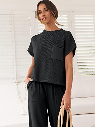 ANRABESS Women's Two Piece Outfits Knit Sweater Vest Crop Top Pants Lounge Matching Tracksuit Sweatsuit Travel Clothes Sets - Image 6