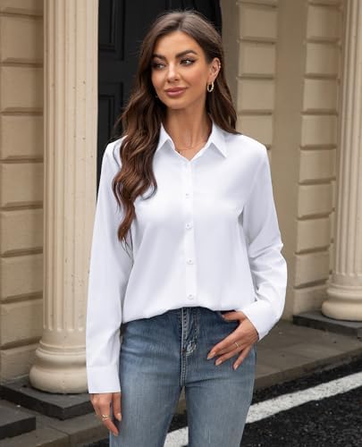 siliteelon Women's Stain Shield Dress Shirts Wrinkle Free Long Sleeve Shirts Solid Work Business Button Down Shirts - Image 8
