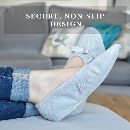 isotoner Women's Diamond Microterry Gemma Ballerina Slippers-Suede Sole with Memory Foam Comfort, Machine Washable - Image 5