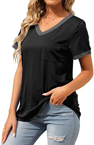 Geifa Womens T Shirts Short Sleeve V Neck Loose Casual Summer Tops with Pocket - Image 3